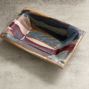 Klickitat Art Pottery Stoneware Lava Abstract Glazed Rectangular Serving Bowl